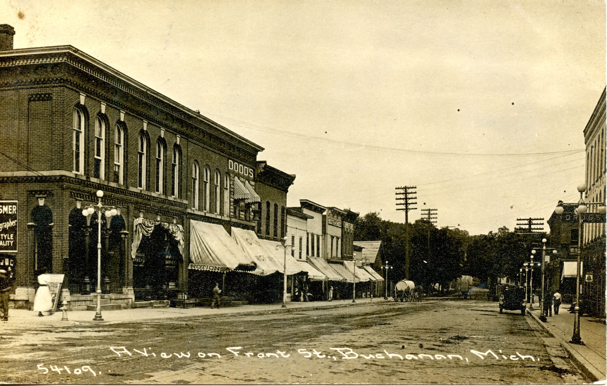 Historic view east along Front Street from Main Street in Buchanan
